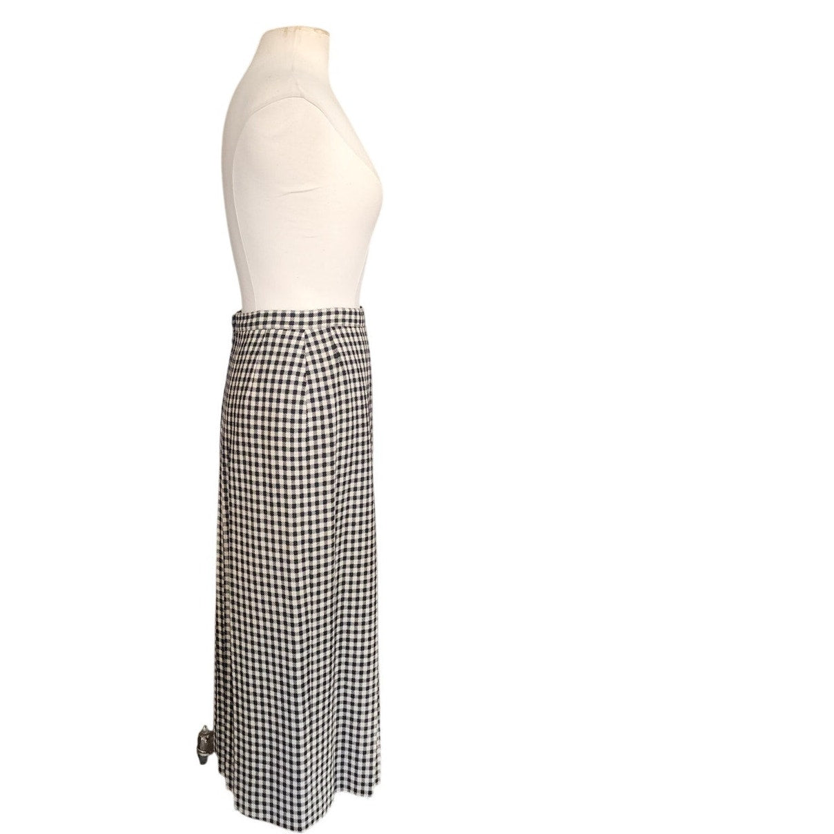 Vintage 1970s Long Skirt Houndstooth Wool High Waisted Pleated / S