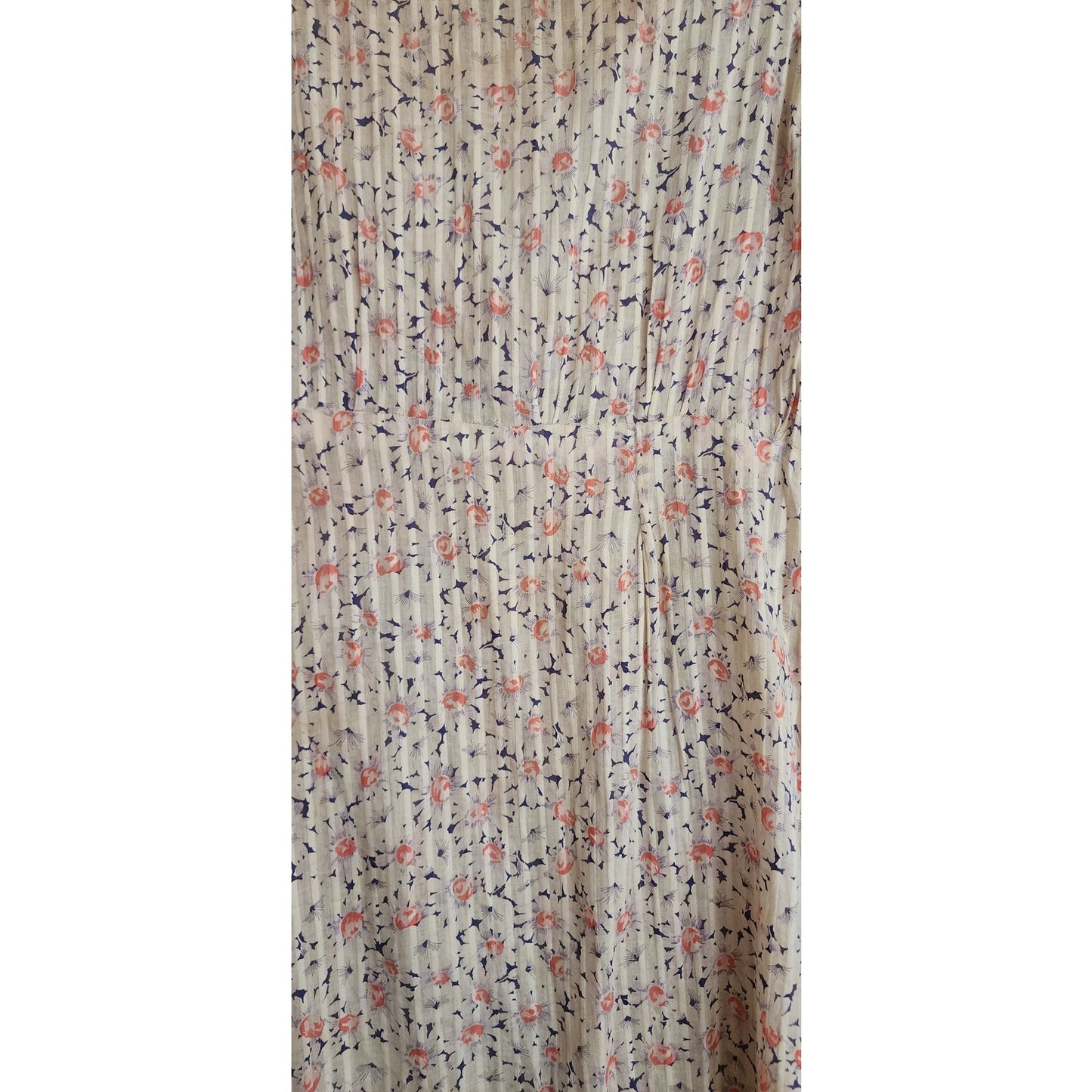 Vintage 30s Silk Day Dress Short Sleeves Speckled Floral Print Large Red Buttons