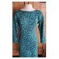 Vintage 80s Teal Blue Dress Black Floral Print, Keyhole Back Regina Kravitz