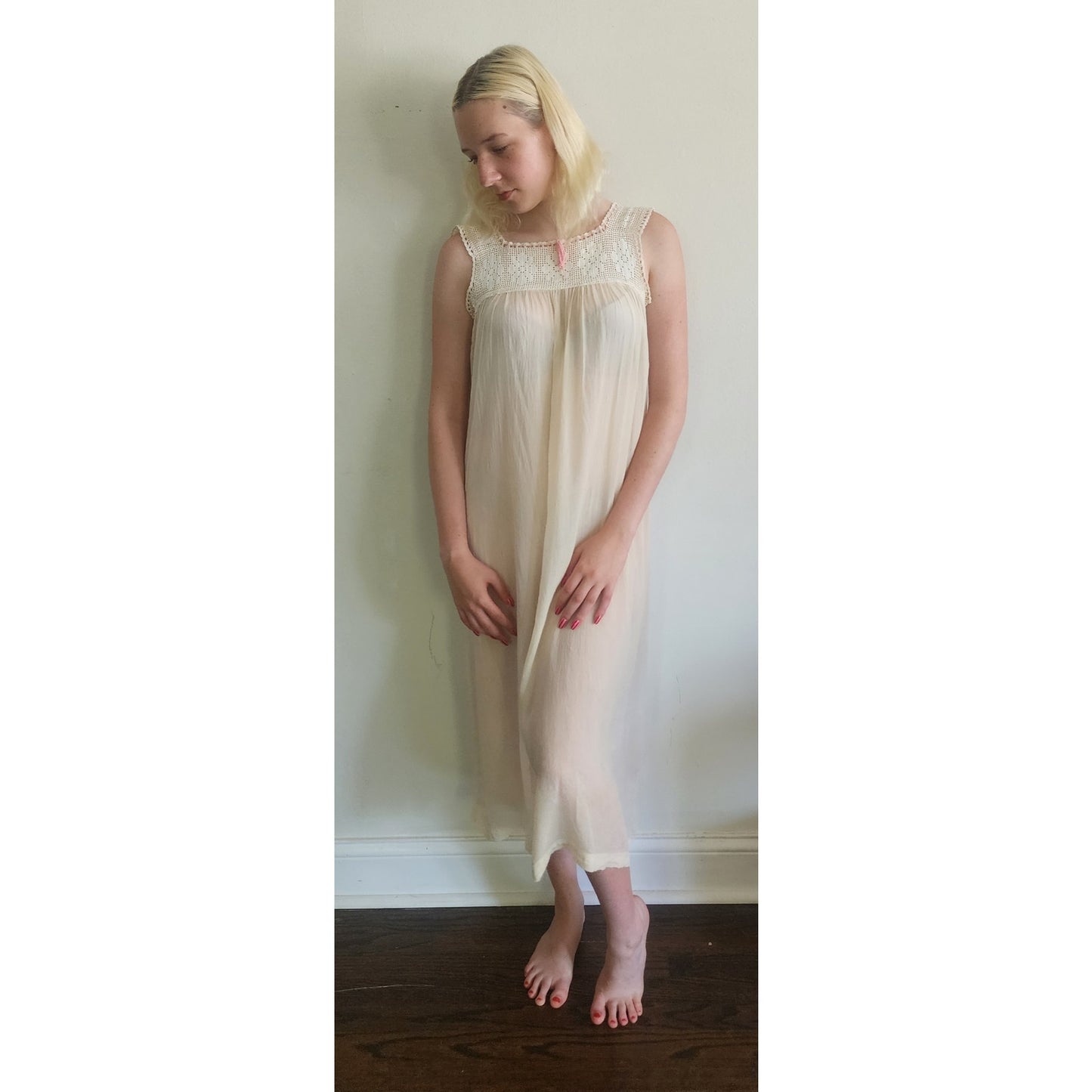 Vintage Edwardian Nightgown Chemise Slip Dress Dress Cream Crochet Lace / M