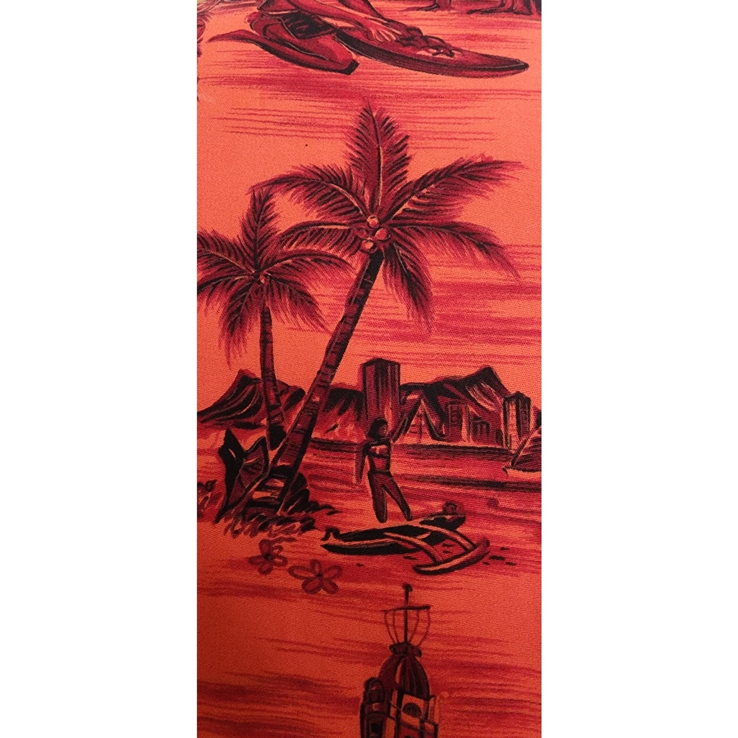 Vintage 60s Men's Red Hawaiian Shirt Surf Scenic Tiki Huts Cotton Short Sleeve