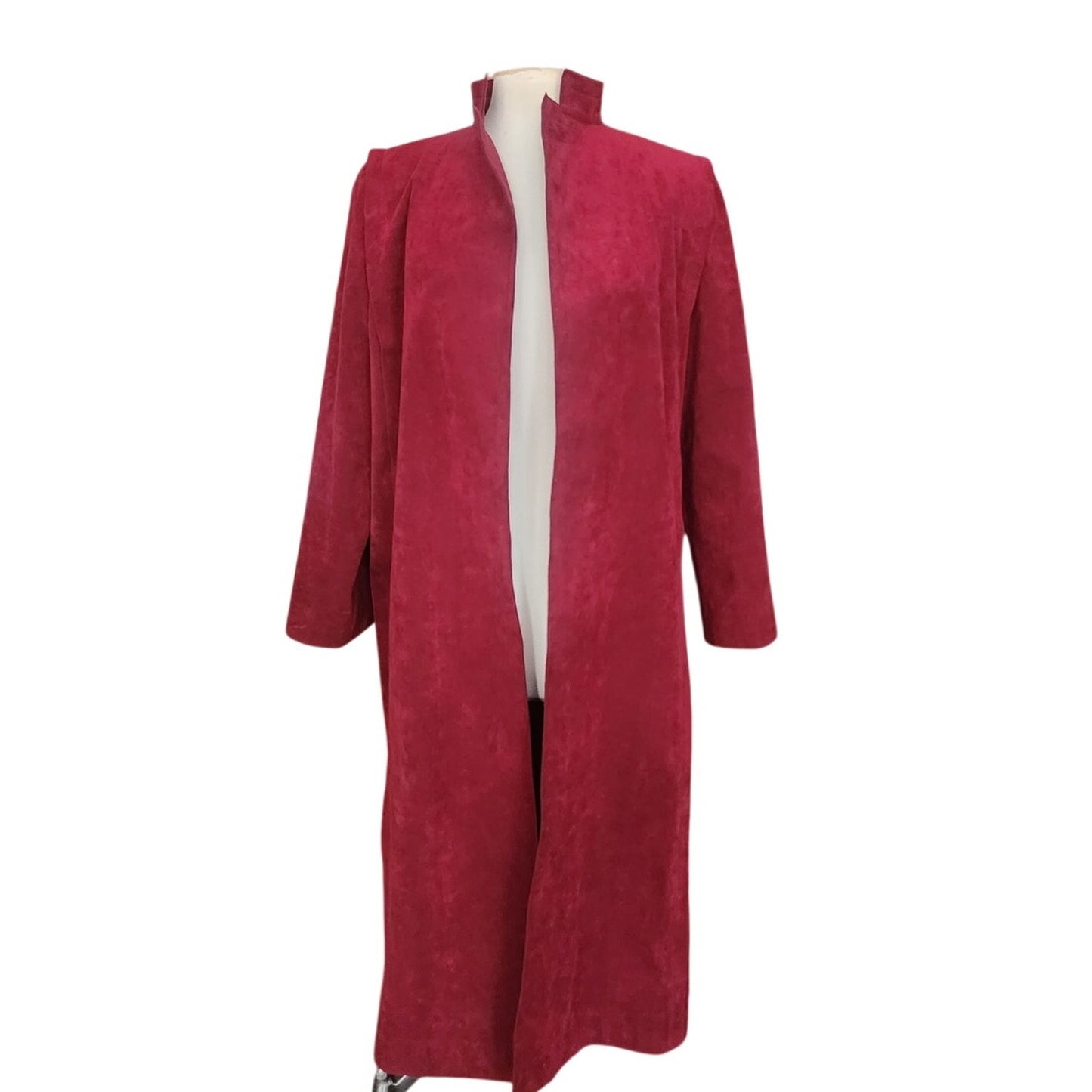 Vintage 1970s Pauline Trigère Ultrasuede Coat Burgundy Red Maxi Trench