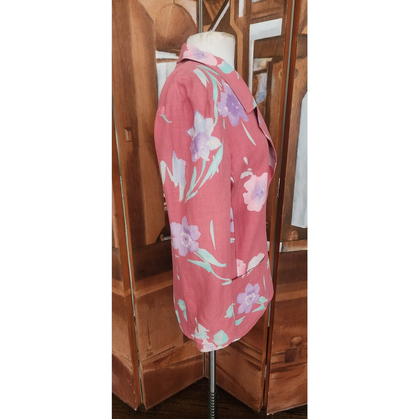 Vintage 80s Ungaro Parallèle Blazer Pink Floral Cotton Print Jacket