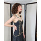 Vintage Strapless Evening Dress Black Gold Brocade Lace Trim