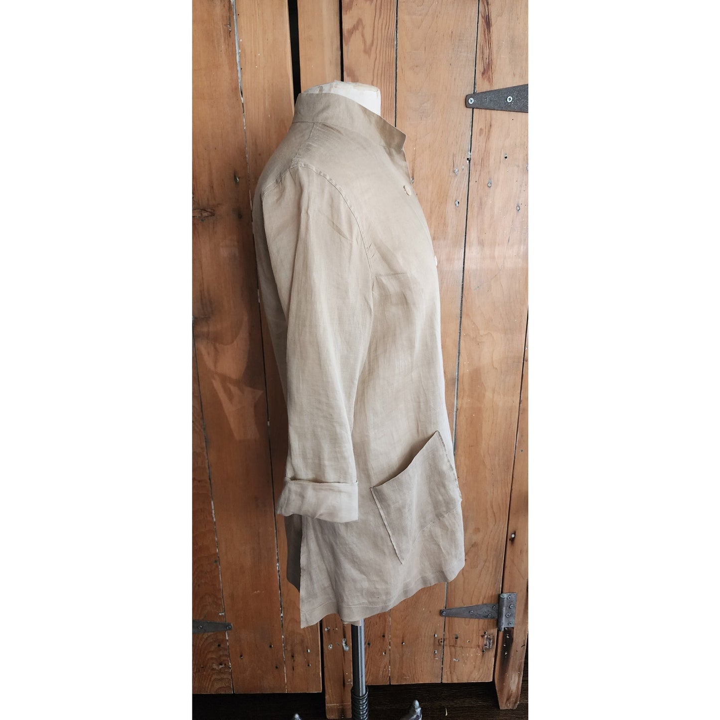 Vintage 90s Jil Sander Pant Suit Beige Ramie Nehru Jacket + Slacks