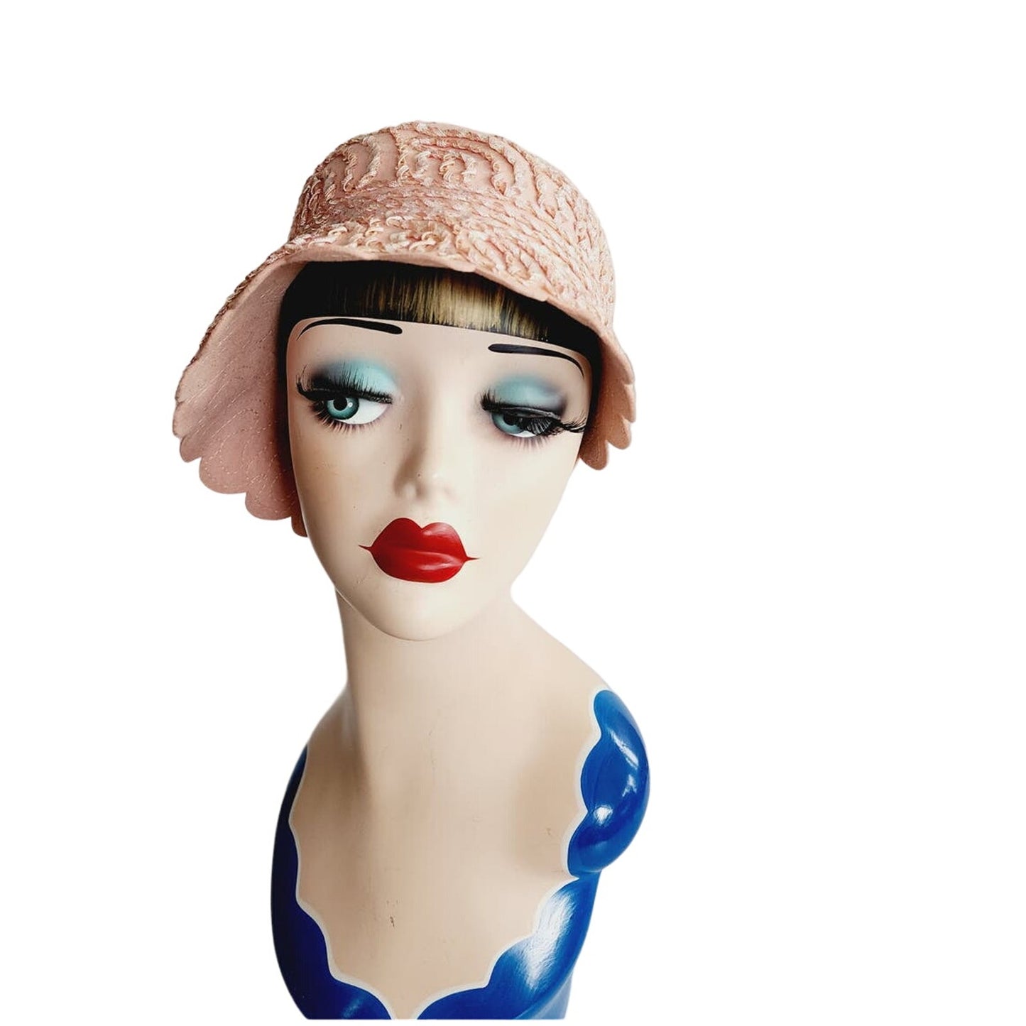 Vintage Pink Cloche Hat Beaded Wool 60s Does 20s Style Neco