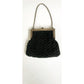 Antique Black Crochet Bag Silver Metal Etched Frame Edwardian 1910s Purse