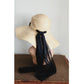 Vintage 90s Straw Summer Hat Badgley Mischka Floppy w/Black Scarf