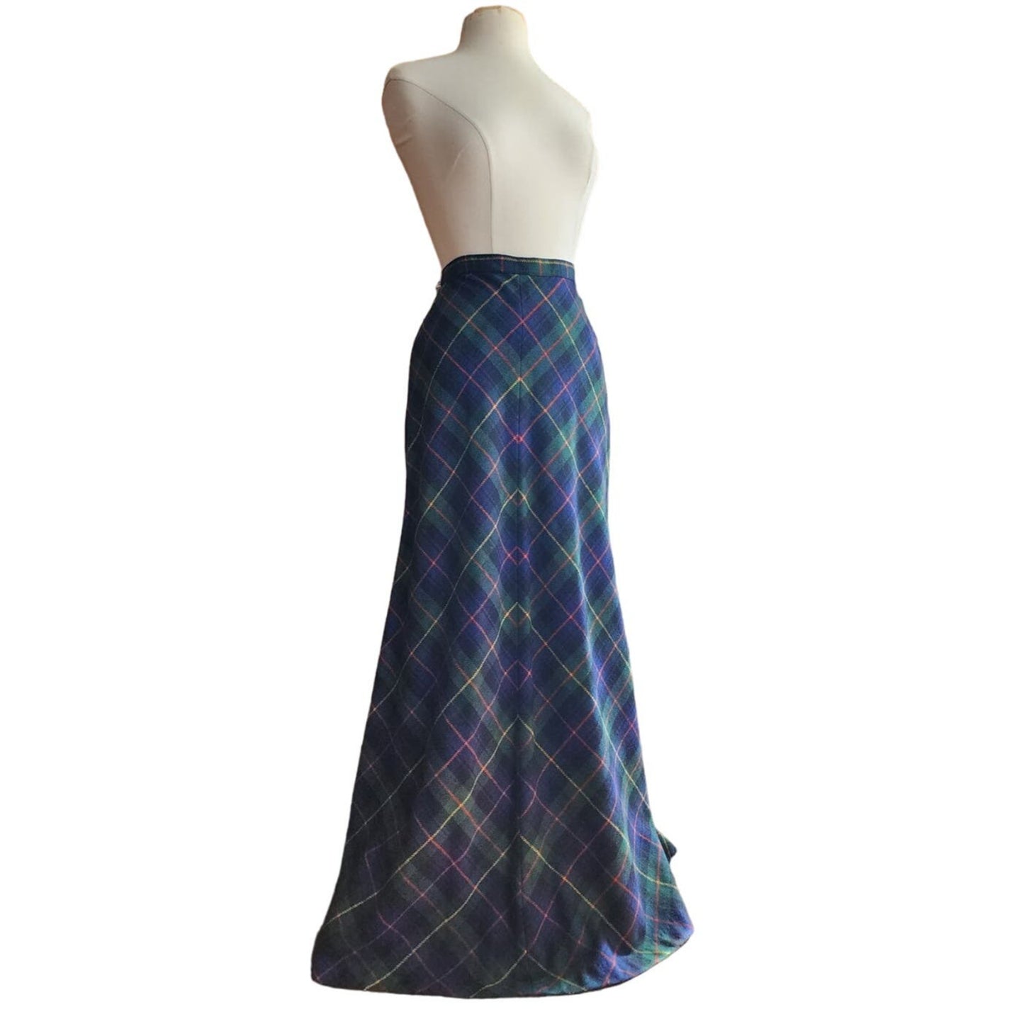 Vintage 70s Long Skirt Green Wool Plaid Prestige of Boston