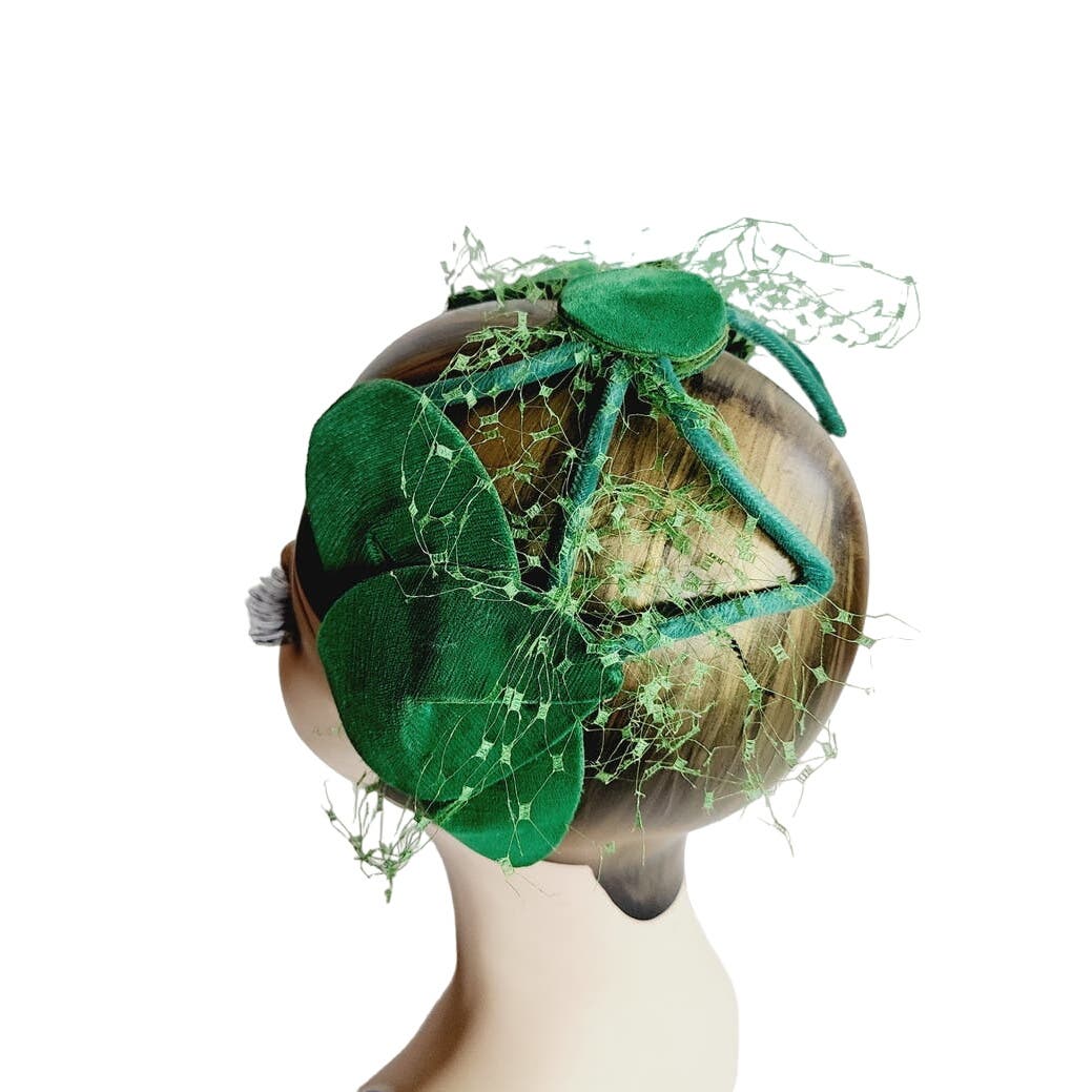 Vintage 50s Green Velvet Fascinator Mini Hat