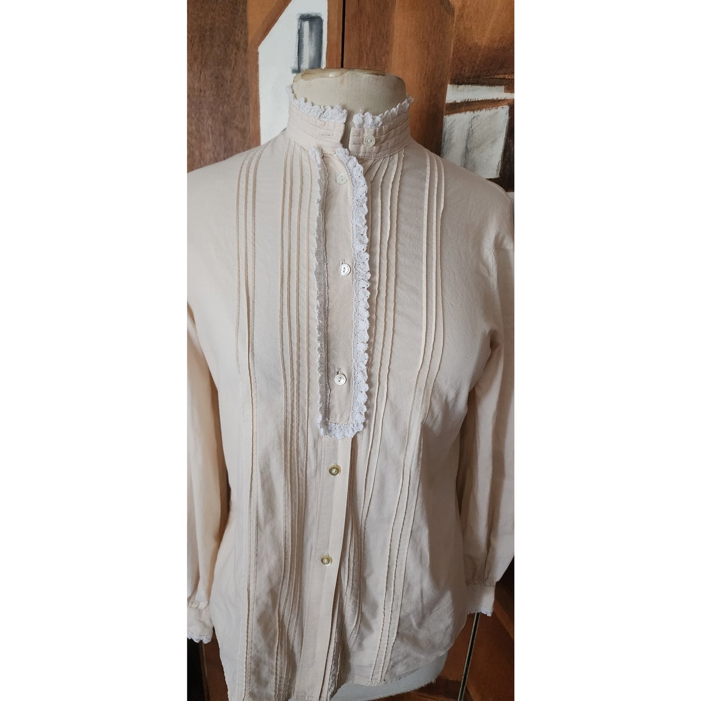 Vintage 80s Laura Ashley Cream Cotton Victorian Revival Blouse