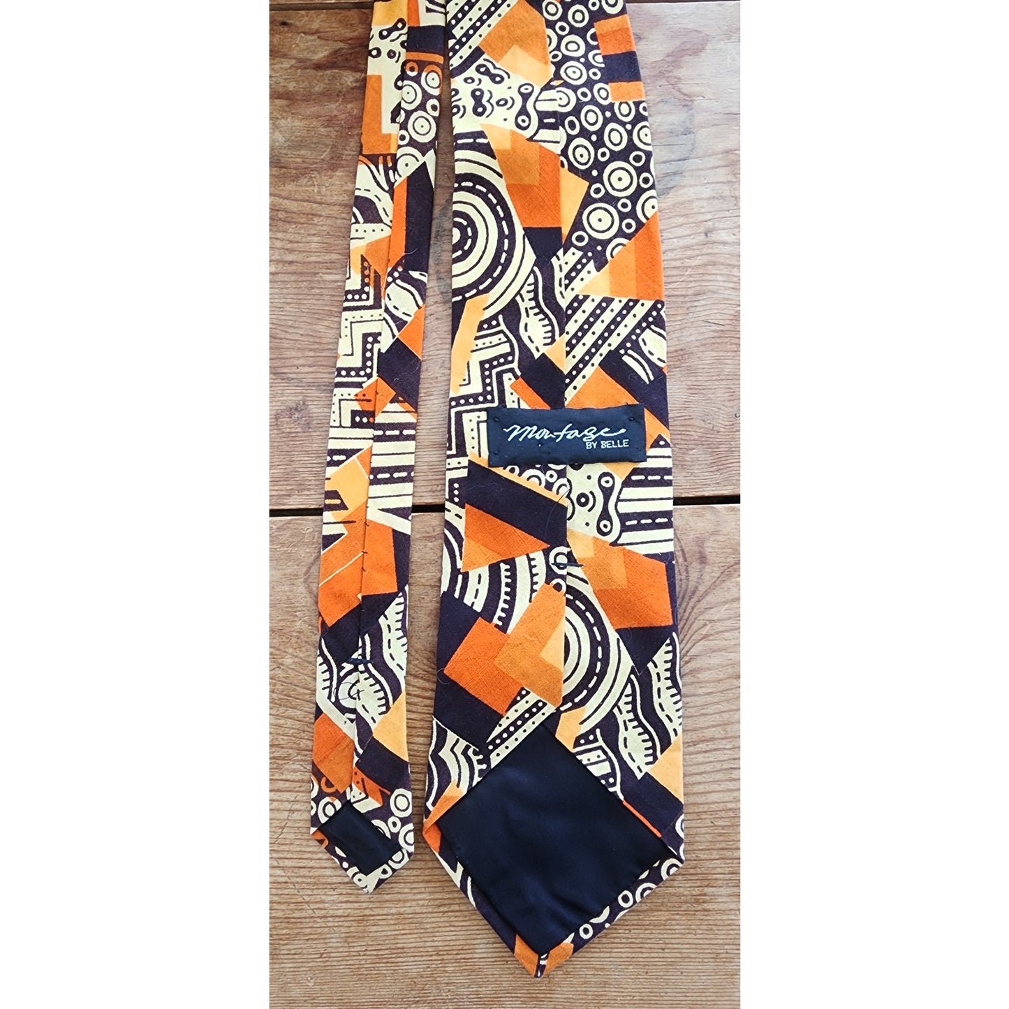 Vintage 1960s Mens Wide tie Brown Orange Psychedelic Bold Print