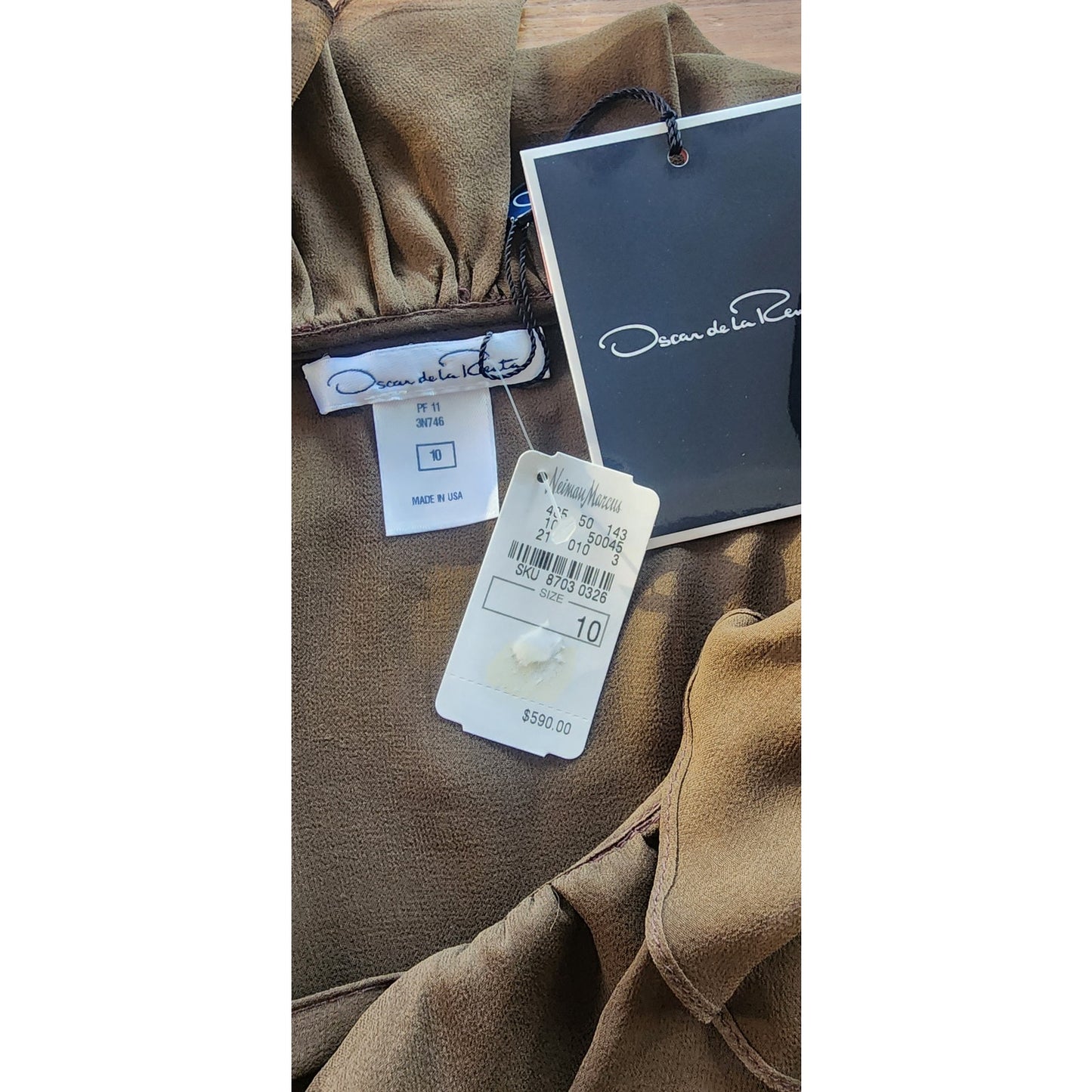 Vintage Y2K Oscar de la Renta Blouse Chiffon Silk Brown Top Ruffles NWT