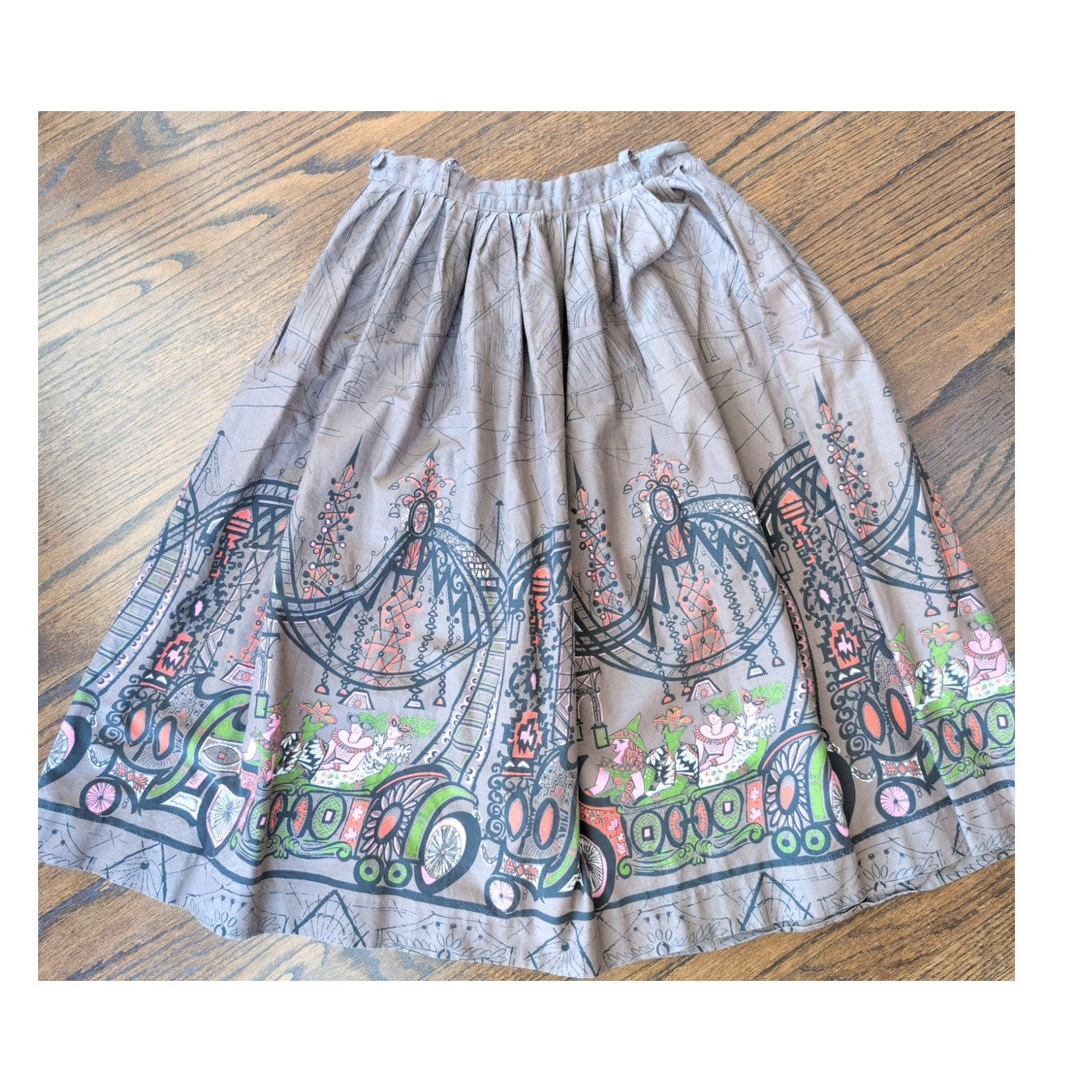 50s Rockabilly Skirt Novelty Cotton Print Circus Folk by Betty Sue
