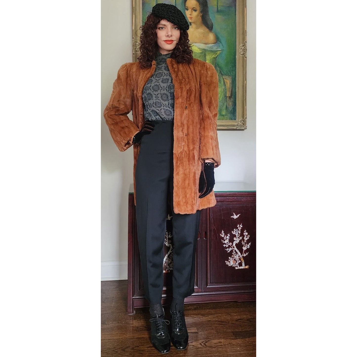 Vintage 40s Brown Ermine Fur Coat Hip Length Victory Furs Chicago