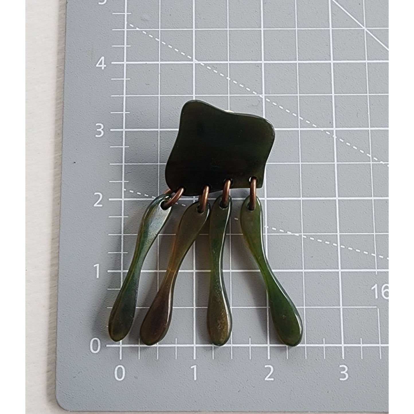 Vintage 60s Dangly Earrings Dark Green Lucite Oversized Clips.