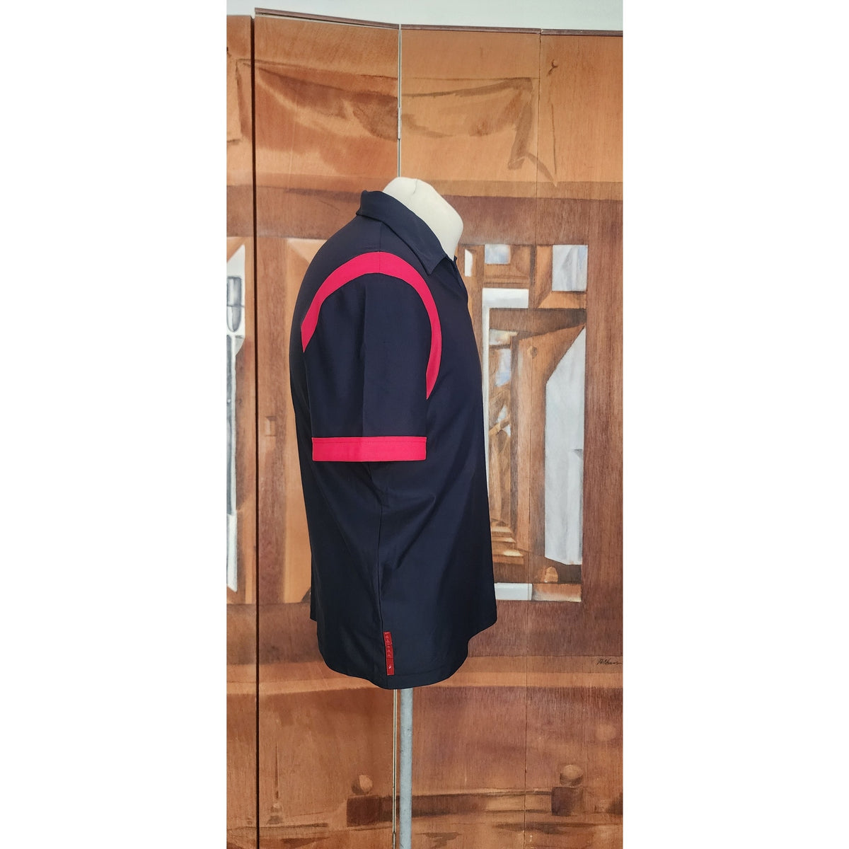 Vintage 1990s Prada Men Polo Shirt Linea Rossa Sport Red Tab Navy Blue Small