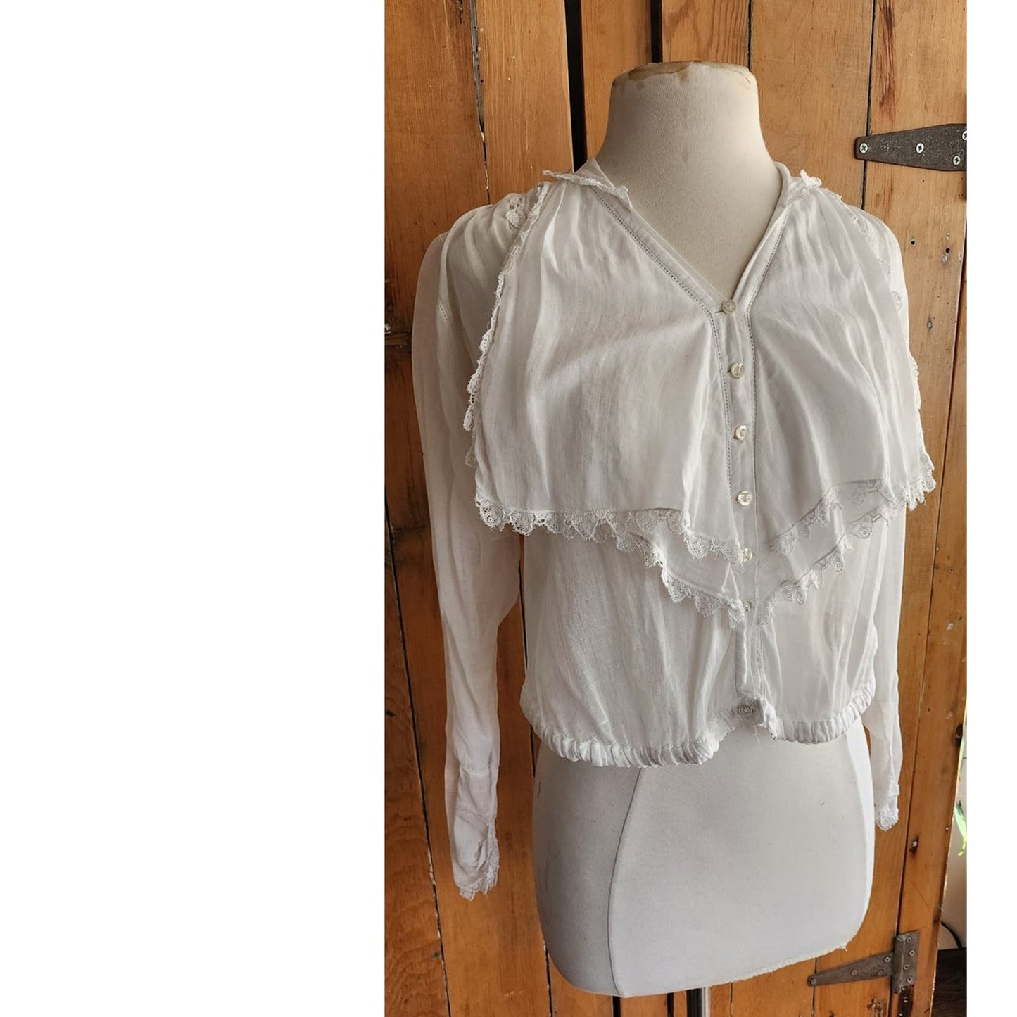 Antique Edwardian White Blouse Frilly Front Panel Sailor Collar
