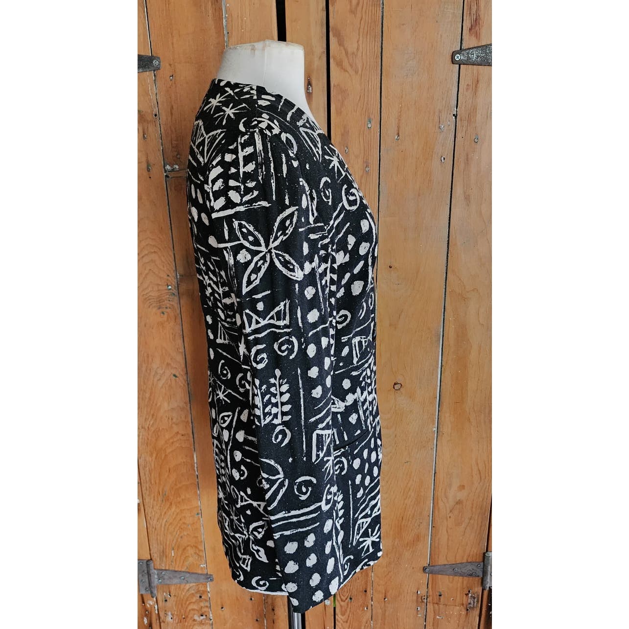 Vintage 80s Blazer Black White Bold Graphic Print Raw Silk