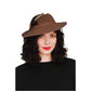 Vintage 1970s Ladies Fedora Hat Brown Wool Wide Brim Feather