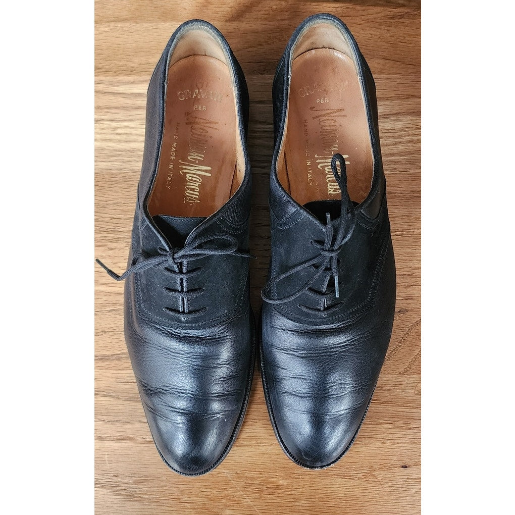 Vintage GRAVATI Womens Derby Shoes Black Lace Up Oxfords Suede Leather 10 1/2 N