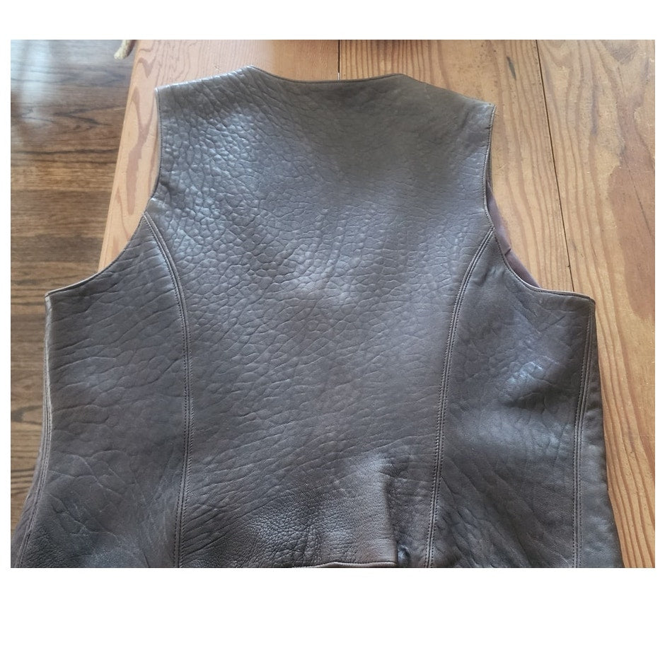 Vintage 1990s Brown Leather Vest Zip Front Karen Kane Vest Fitted Leather Minimalist