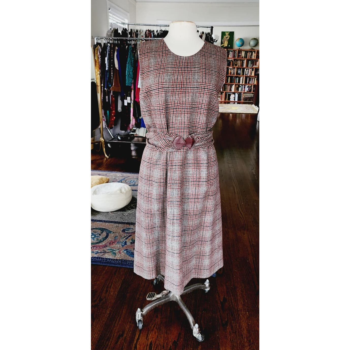 Vintage 70s Plaid Dress Pendleton Sleeveless Belted Brown Tartan