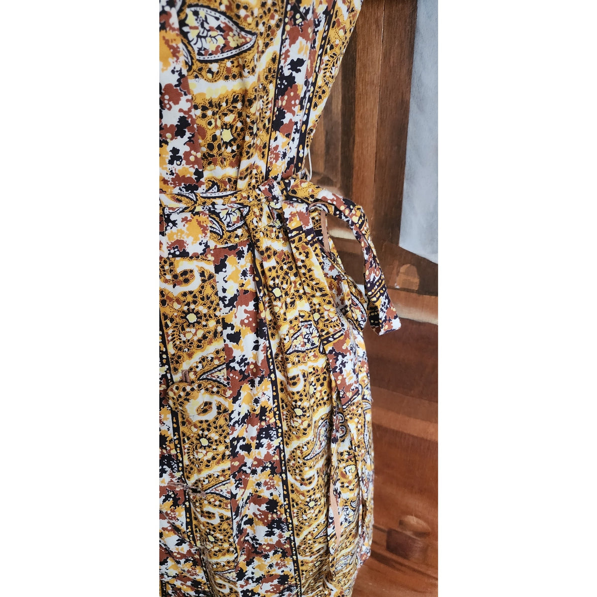 Vintage 1950s Day Dress Yellow Cotton Print Paisley Shirtdress Short Sleeve / M