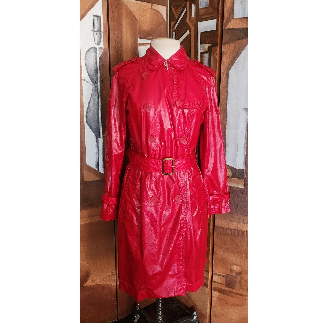 3.1 Phillip Lim Red Trench Coat Raincoat with Belt 2010s
