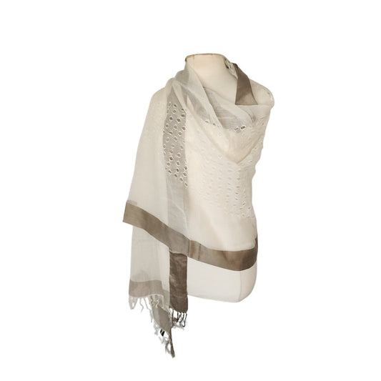 Eileen Fisher White Scarf Cotton Silk Handloomed India NWT