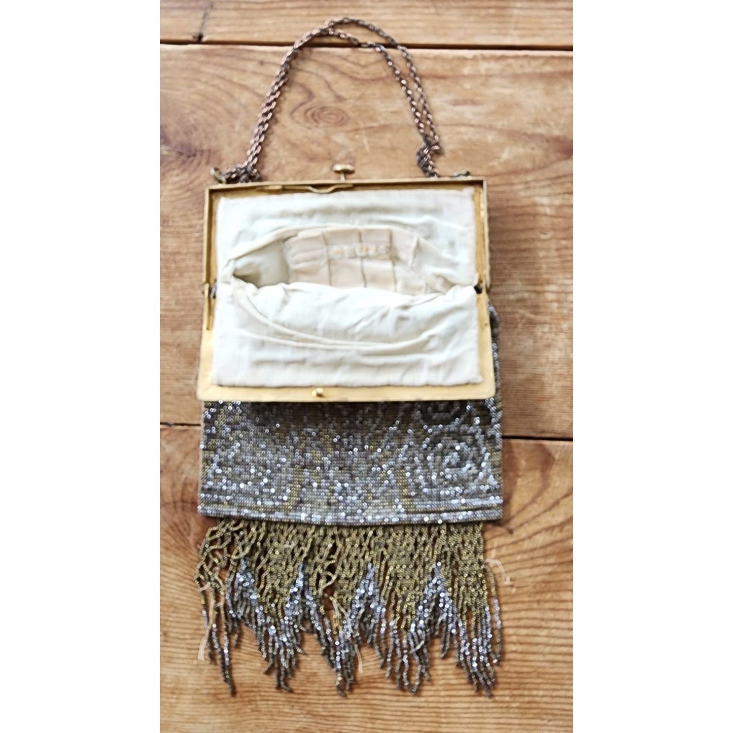 Antique Evening Bag Steel Beads Purse Art Nouveau France AS IS
