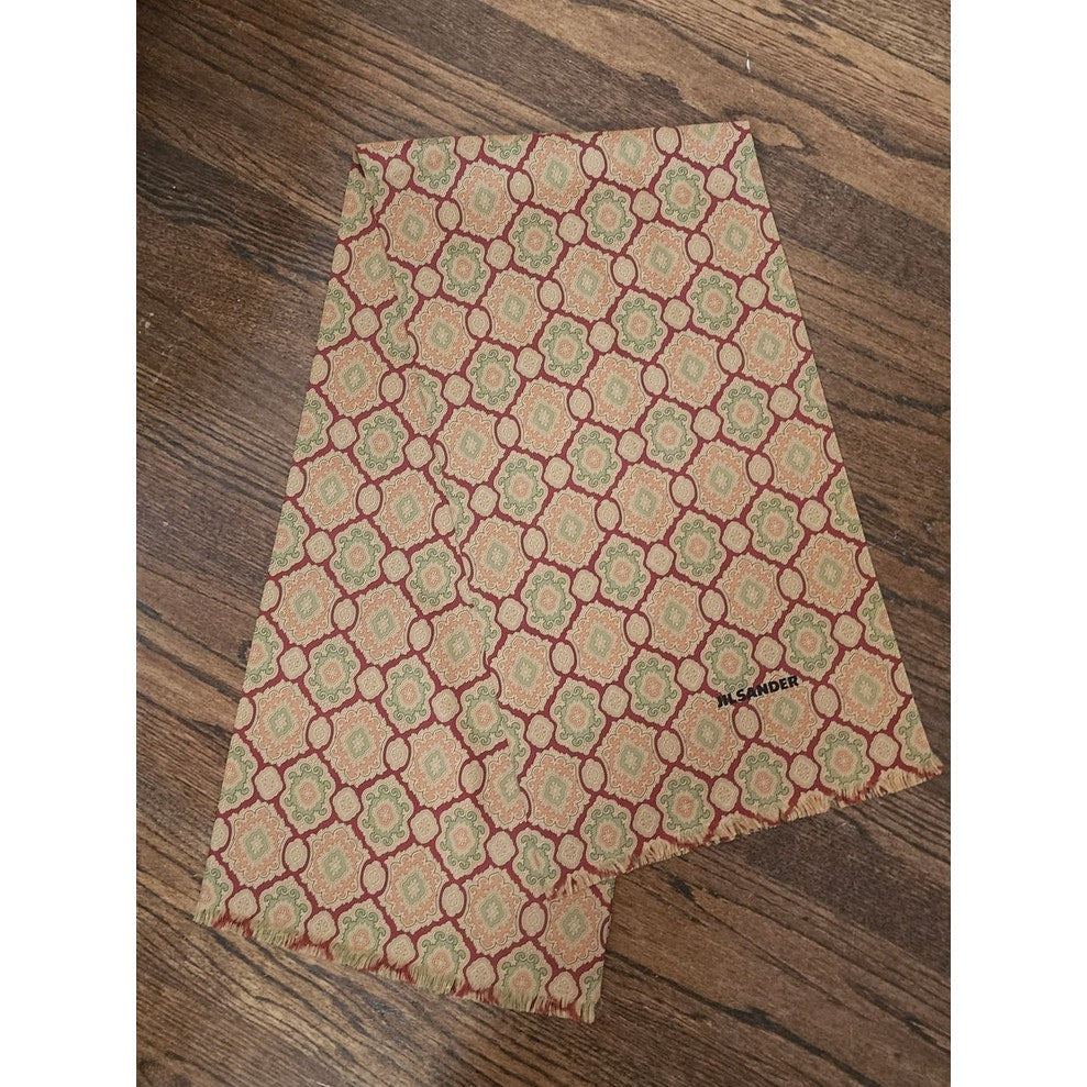 Vintage 1990s Jil Sander Scarf Brown Gold Silk Print Baroque Tessellation