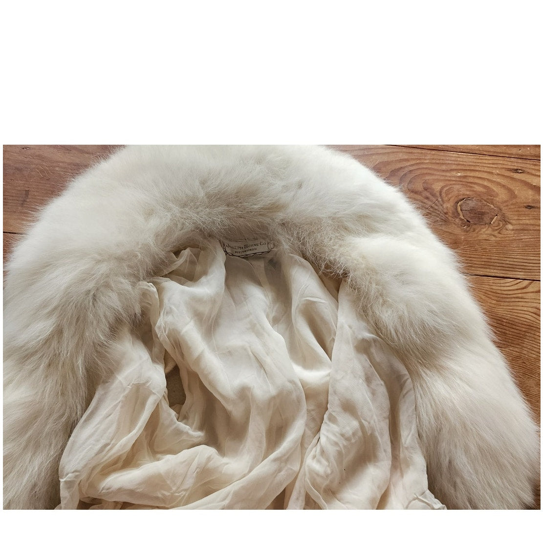 Vintage 1950s Cream Wool Cardigan White Fox Fur Collar Joseph Horne