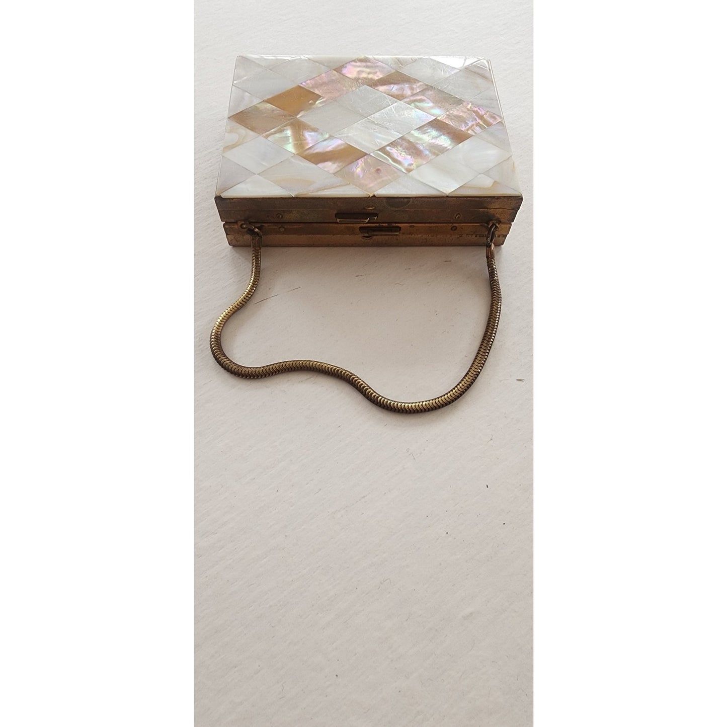 Vintage 50s Compact Purse Makeup Case Mother of Pearl