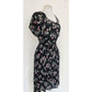 Vintage 30s Rayon Print Maternity Dress Adjustable Tie Sash Dark Floral Print