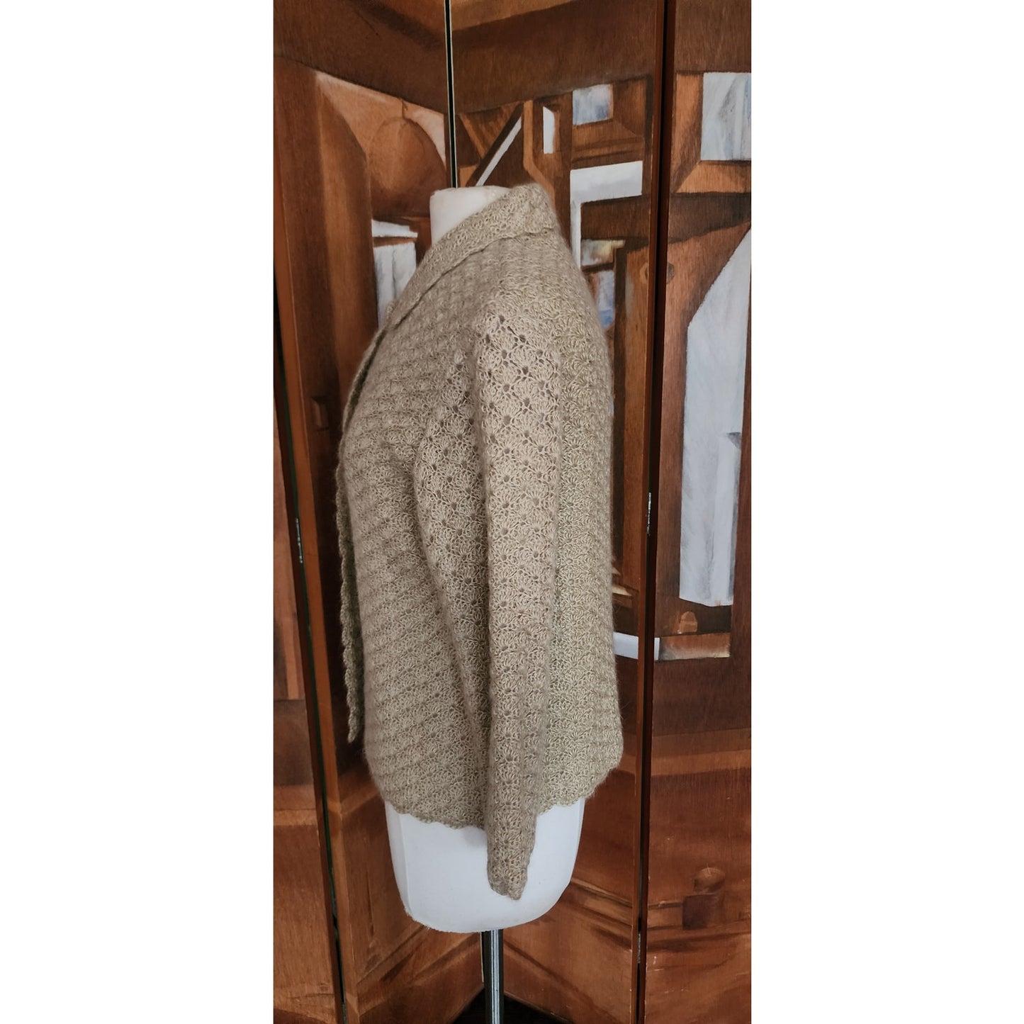 Vintage 60s Beige Knit Jacket Blazer Cardigan Stye / M