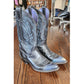Vintage 70s Ladies Justin Cowboy Boots Blue Snakeskin Tooled Leather 9