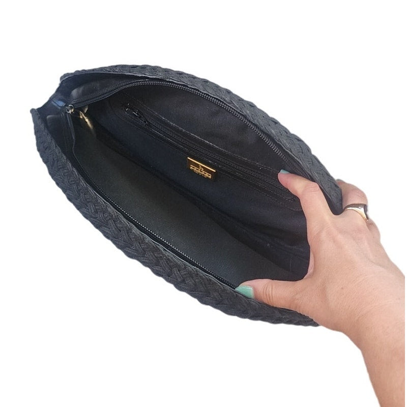 Vintage 80s Black Clutch Bag Half Moon De Vecchi by Hamilton Hodge