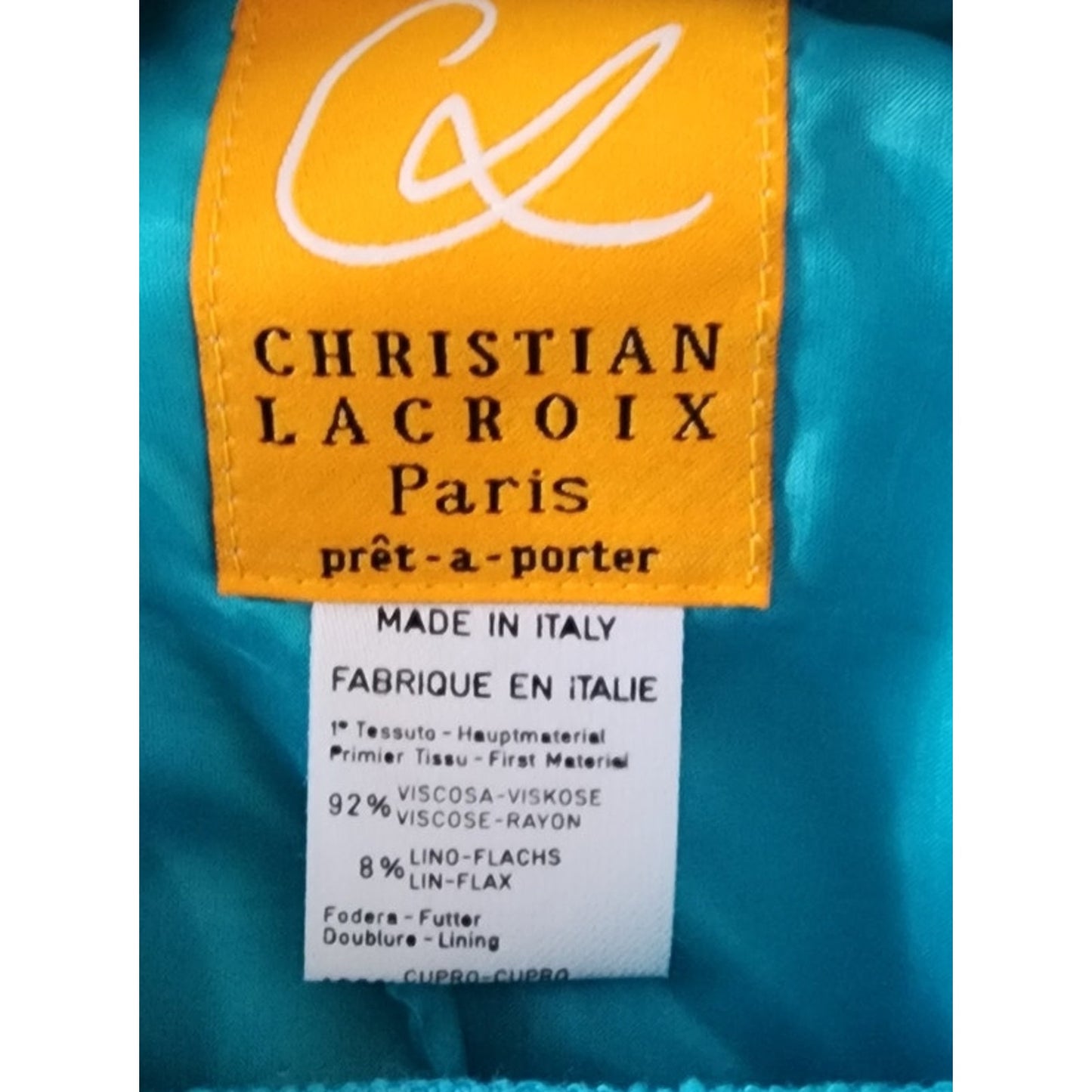 Vintage 1990s Christian Lacroix Skirt Suit Turquoise Blue + Gold Buttons / M