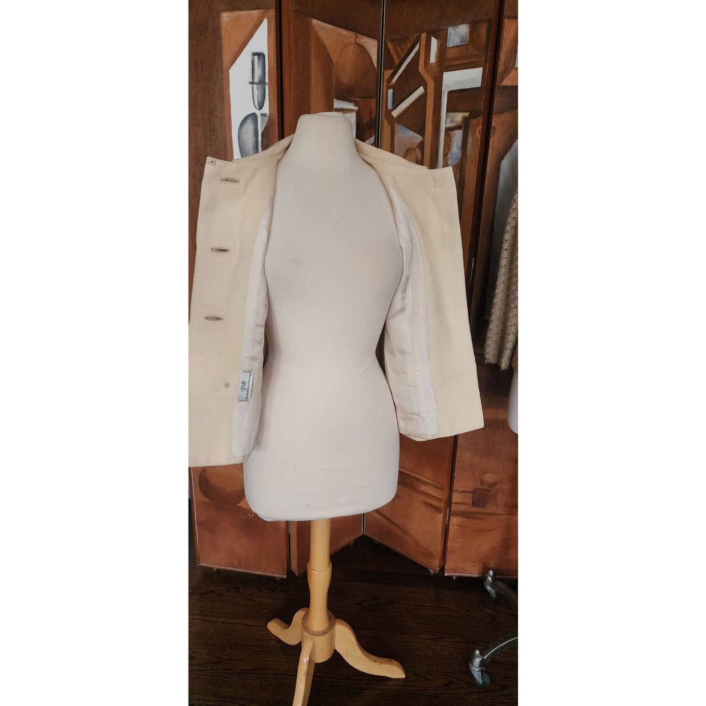 Vintage 60s Marshall Field & Company Cream Wool Peplum Jacket