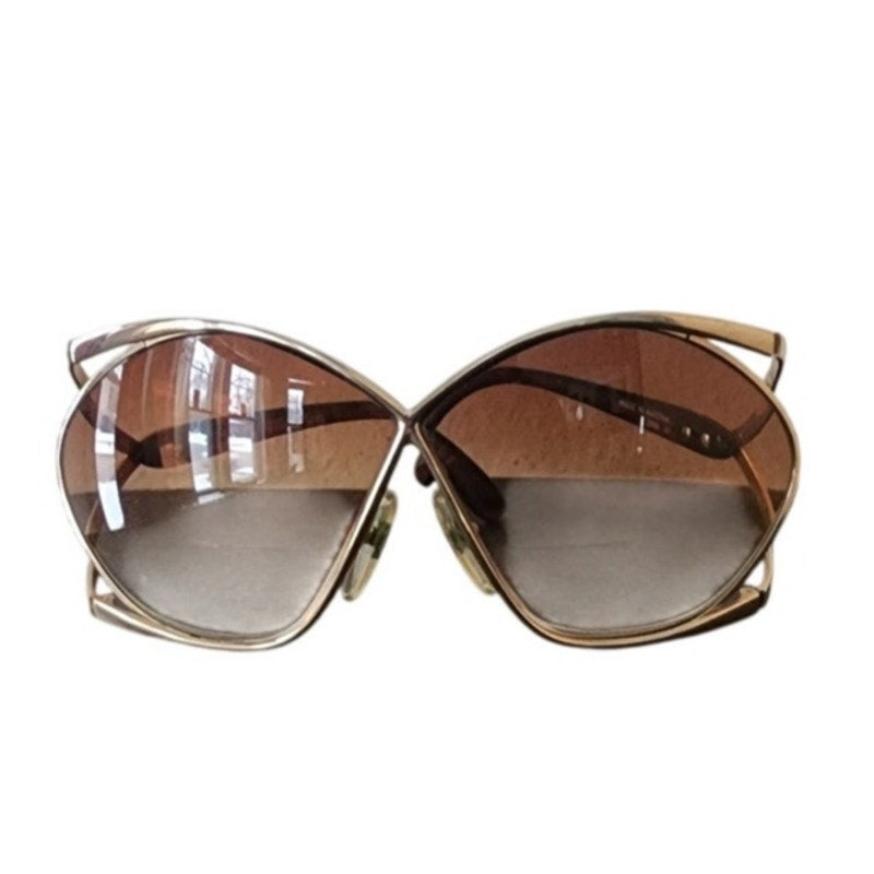 Vintage 1970s 1980s Christian Dior 2056 Butterfly Sunglasses Gold Frame
