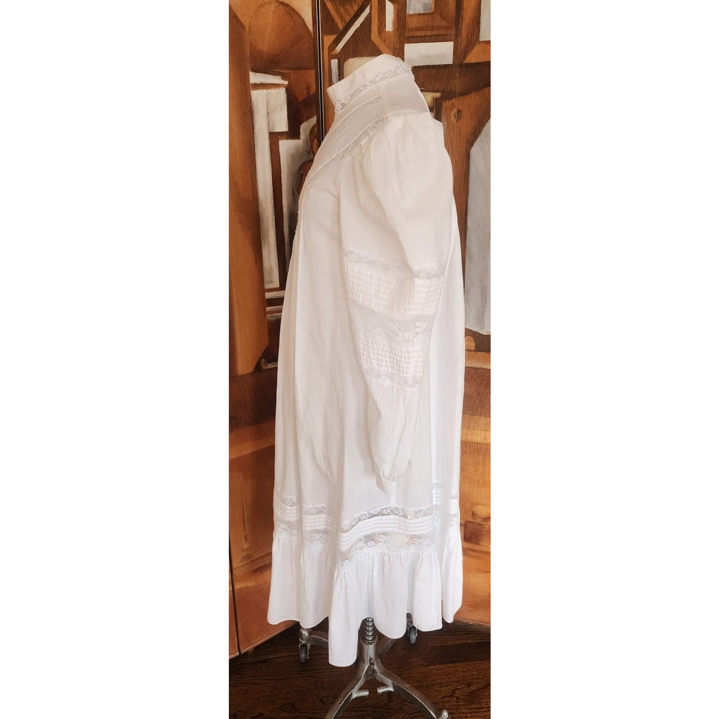 Vintage 80s Ceegee Sue Wong White Cotton Lace Dress Festival Boho Victorian Puff Sleeve