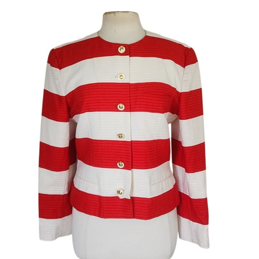 Vintage 1980s Louis Feraud Blazer Red White Stripe