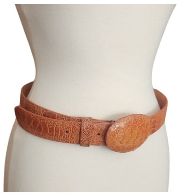 Vintage  Y2K Los Altos Caiman Alligator Unisex Belt Beige Leather Exotic Lizard Skin Western Oryx
