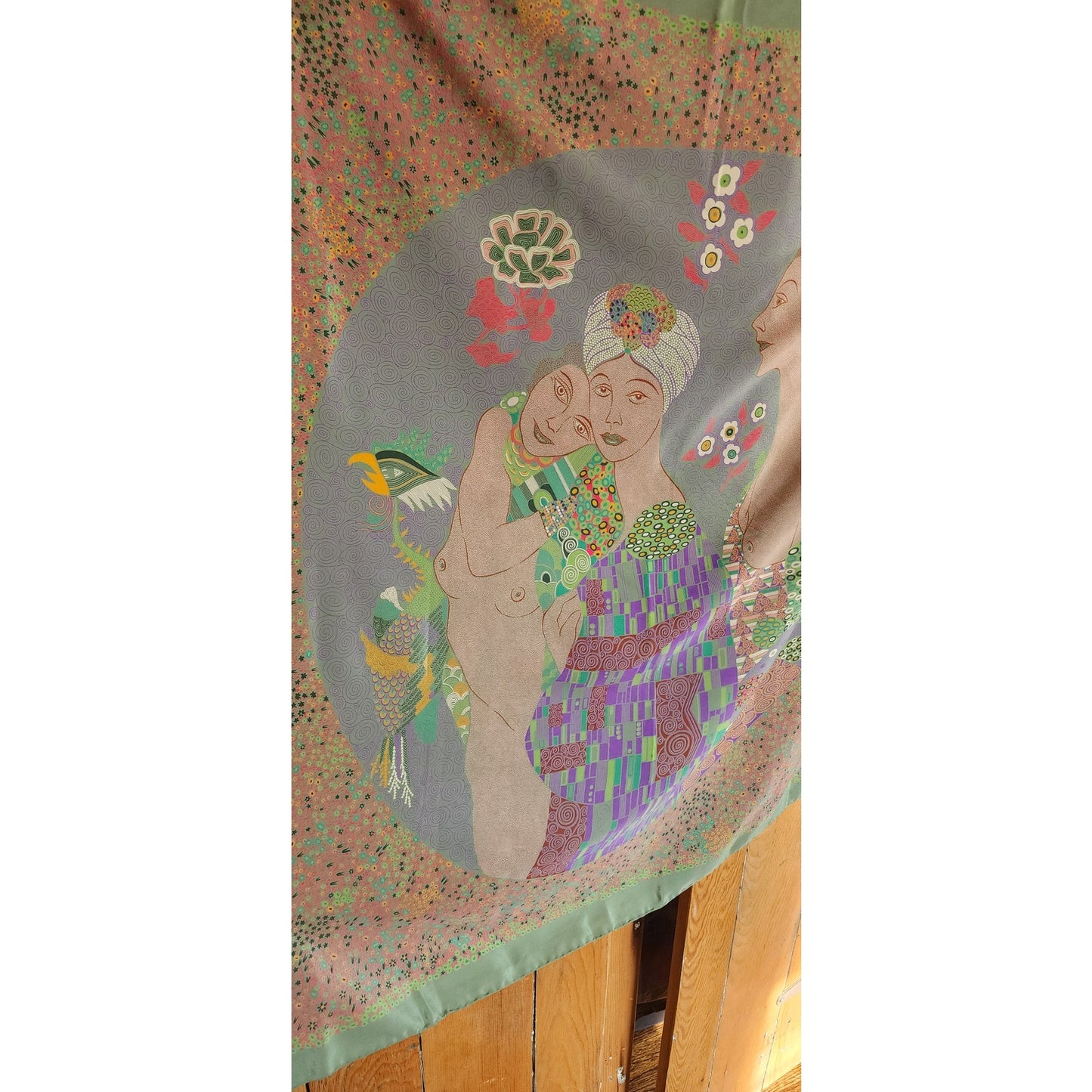 Vintage 80s Bottega Veneta Silk Scarf Shawl Wrap Klimt Inspired Print