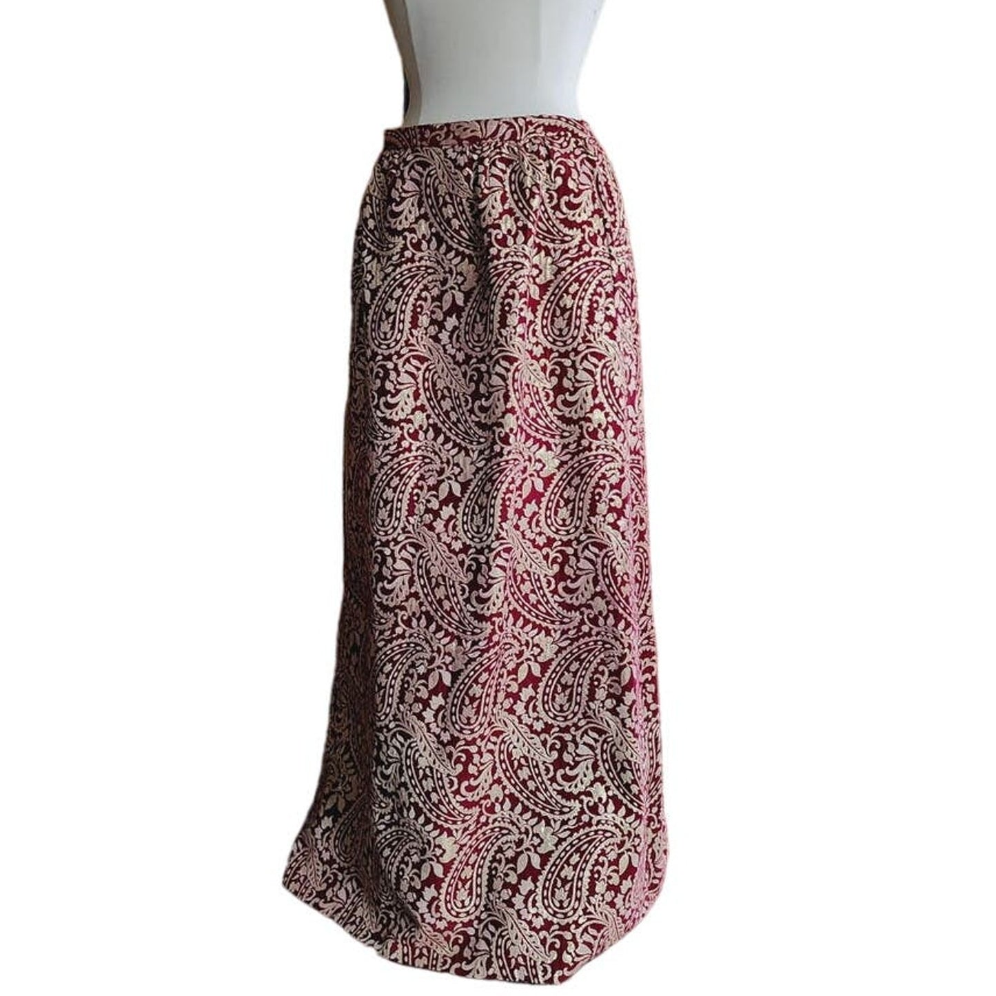 Vintage 60s Nelly de Grab New York Metallic Brocade Skirt Red Gold 28" Waist