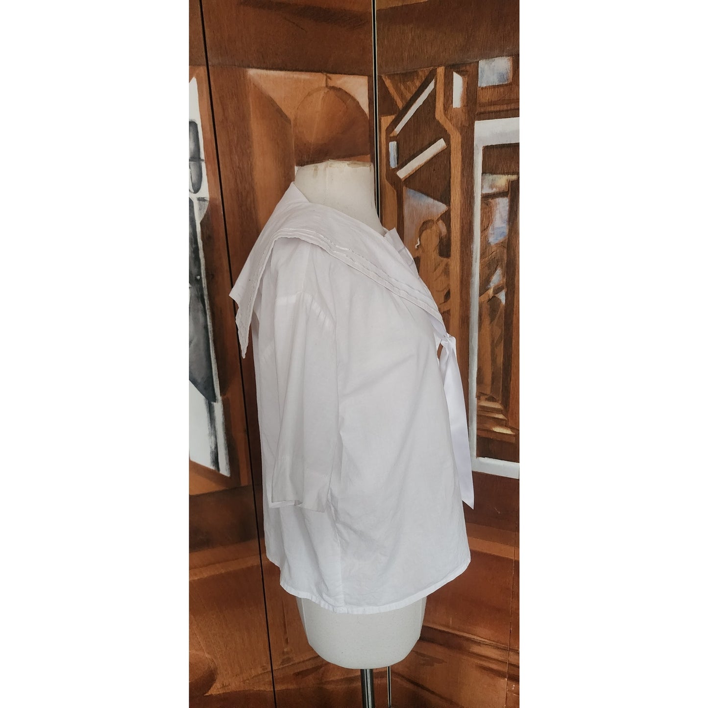 Vintage 80s LAURA ASHLEY Blouse Sailor Collar White Cotton Shirt Neo Edwardian