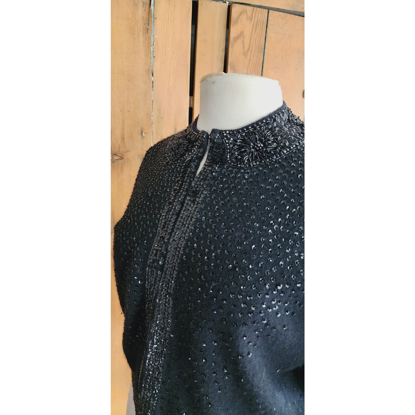 Vintage 50s Beaded Cardigan Black Angora Wool