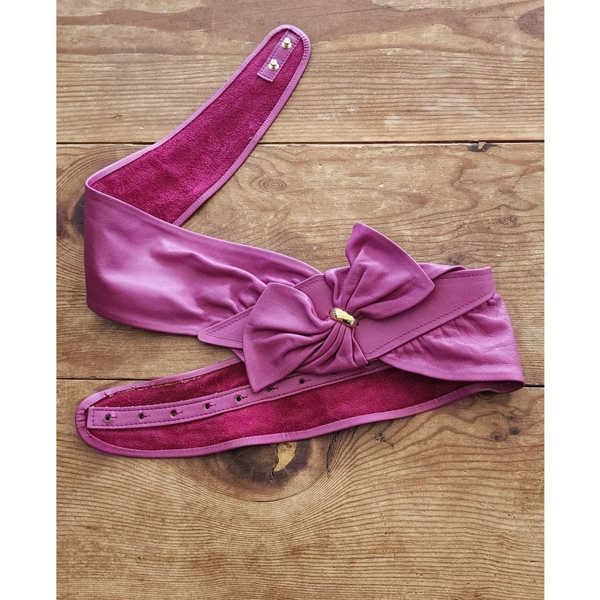 Vintage 80s Purple Leather Belt Bow Ginnie Johansen Dallas
