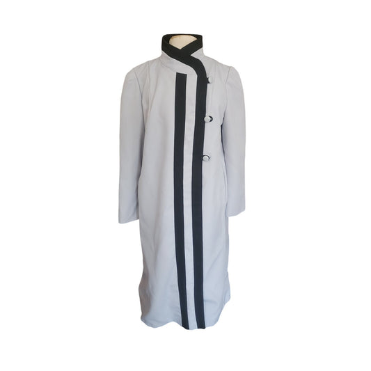 Vintage 80s Alorna Spring Coat Gray w/Black Art Deco Style Trim / XL
